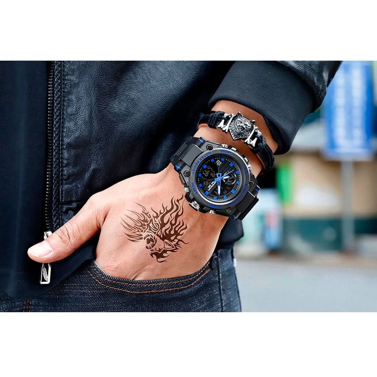 Orologio militare da uomo con display analogico-digitale e multifunzione