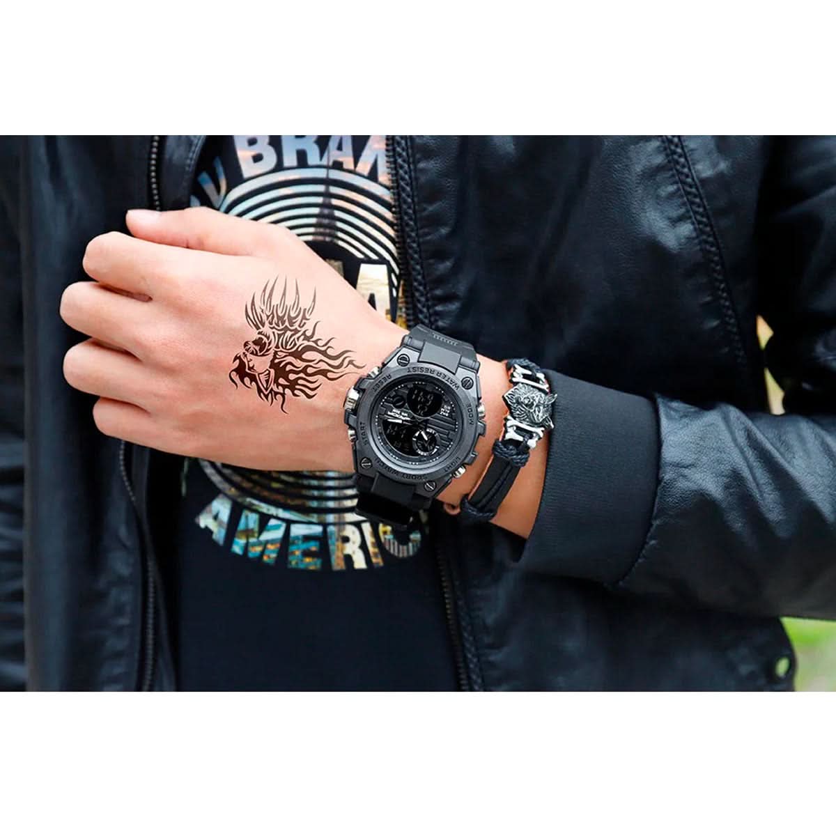 Orologio militare da uomo con display analogico-digitale e multifunzione