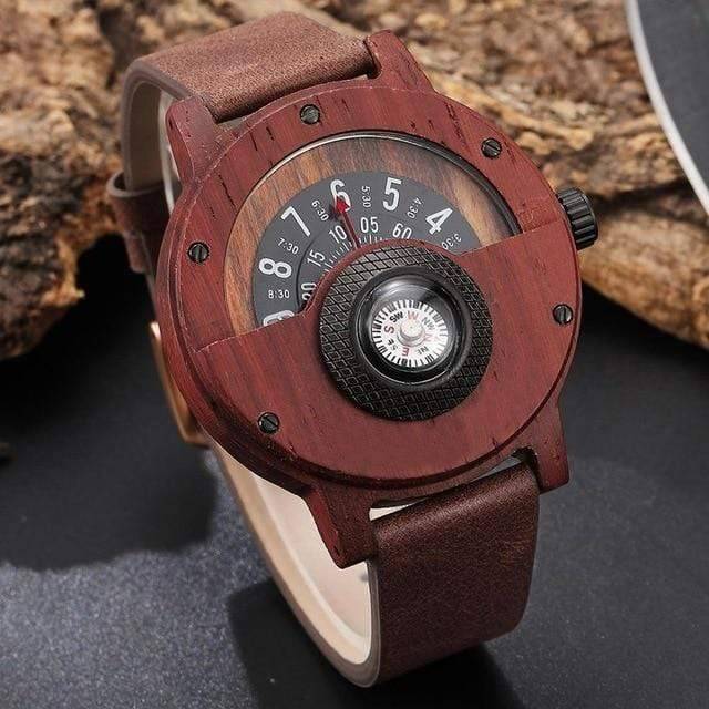 Orologio unico in legno con bussola e quadrante girevole