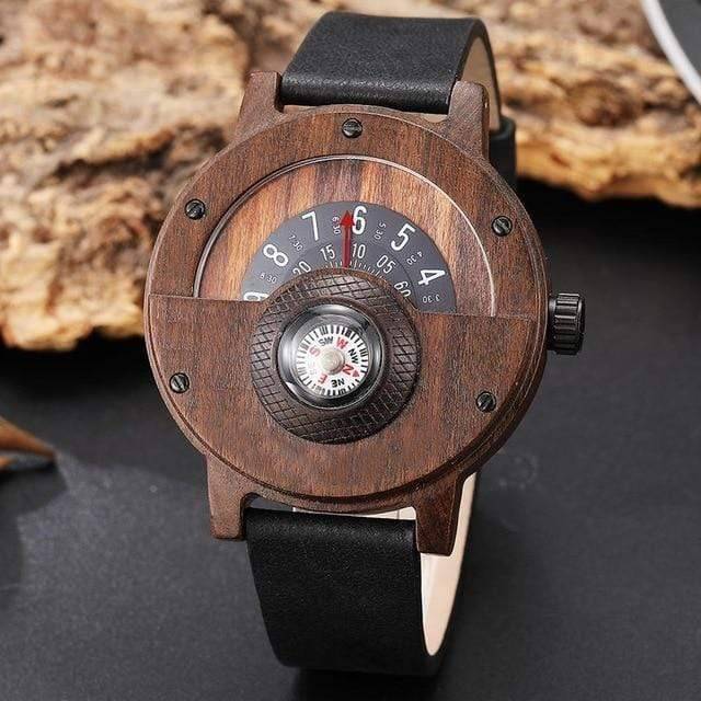 Orologio unico in legno con bussola e quadrante girevole