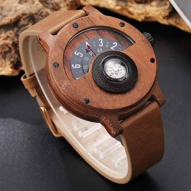 Orologio unico in legno con bussola e quadrante girevole