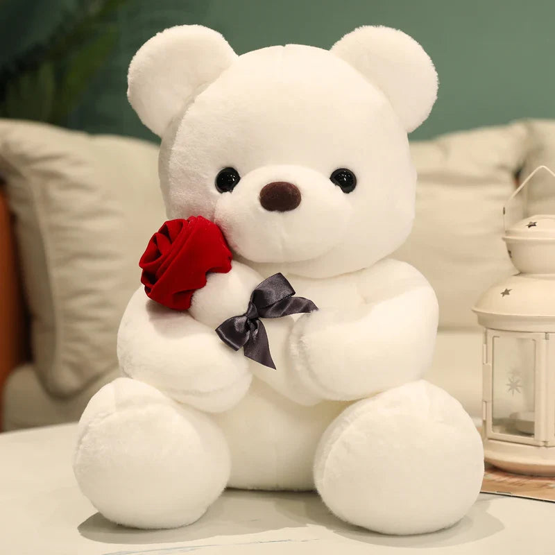 Orsetto di Peluche Kawaii con Rosa – Simpatico Regalo per San Valentino, Morbido Orsetto in Peluche, Ideale per Decorazione