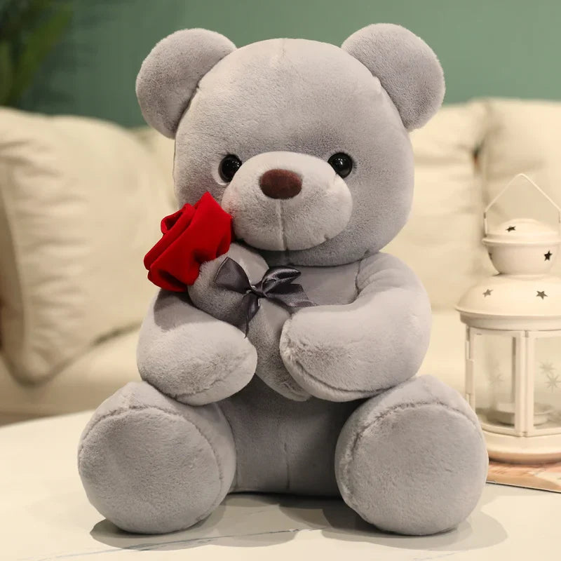 Orsetto di Peluche Kawaii con Rosa – Simpatico Regalo per San Valentino, Morbido Orsetto in Peluche, Ideale per Decorazione