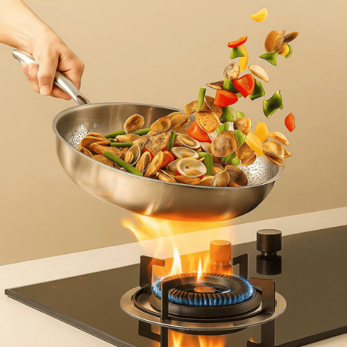 Padella in Titanio Senza Rivestimento Antiaderente per Tutti i Piani Cottura