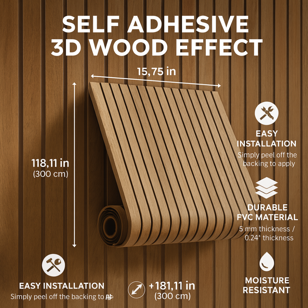 Pannelli murali adesivi in rotolo effetto legno 3D in PVC per la decorazione di interni
