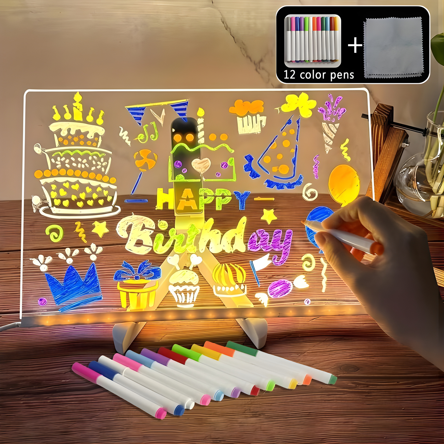 Pannello Luminoso a LED con 7 Colori Neon – Lavagna in Acrilico Alimentata tramite USB per Disegno Creativo e Decorazione
