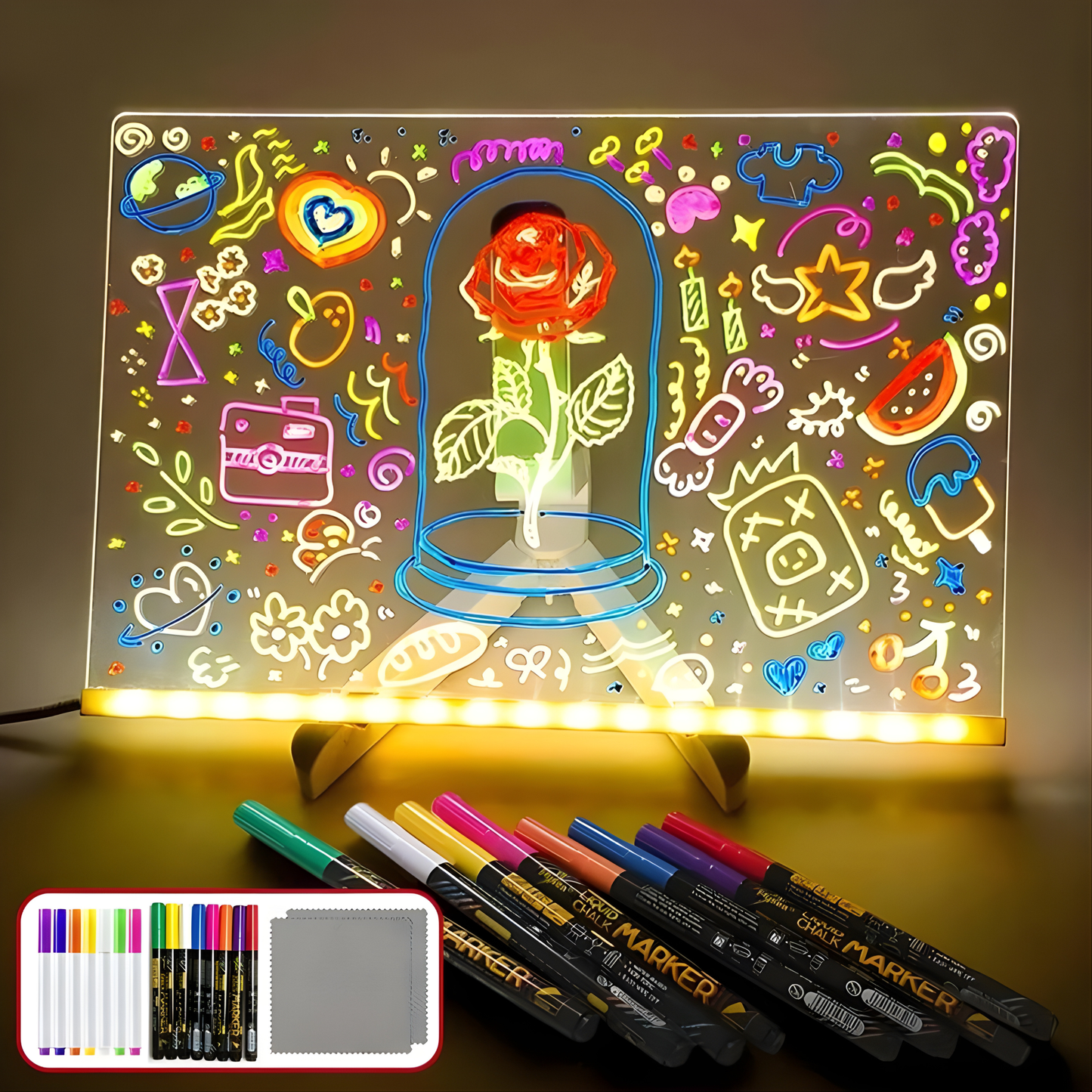Pannello Luminoso a LED con 7 Colori Neon – Lavagna in Acrilico Alimentata tramite USB per Disegno Creativo e Decorazione