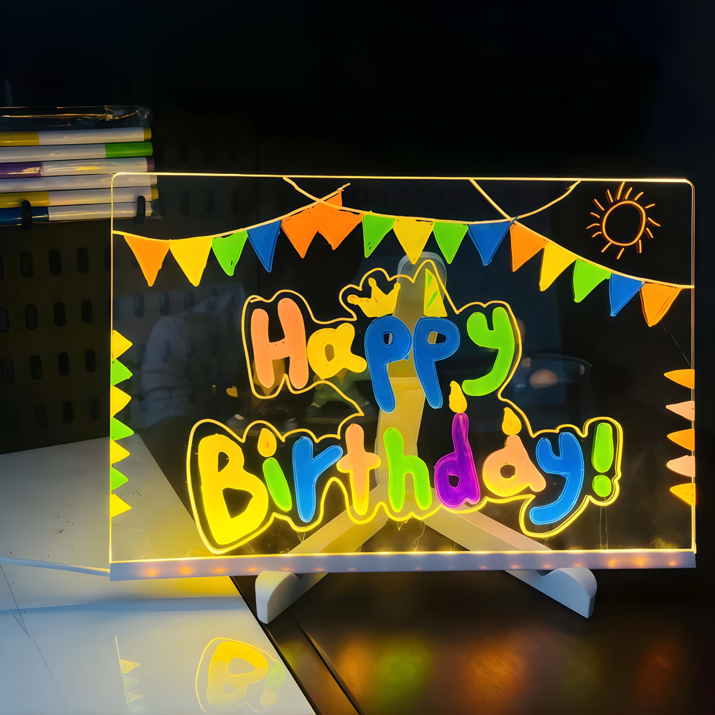 Pannello Luminoso a LED con 7 Colori Neon – Lavagna in Acrilico Alimentata tramite USB per Disegno Creativo e Decorazione