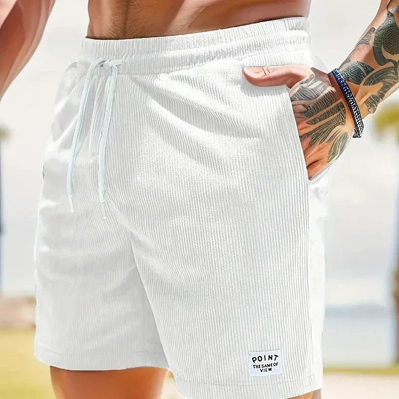 Pantaloncini casual da uomo in velluto a coste – vestibilità morbida con coulisse