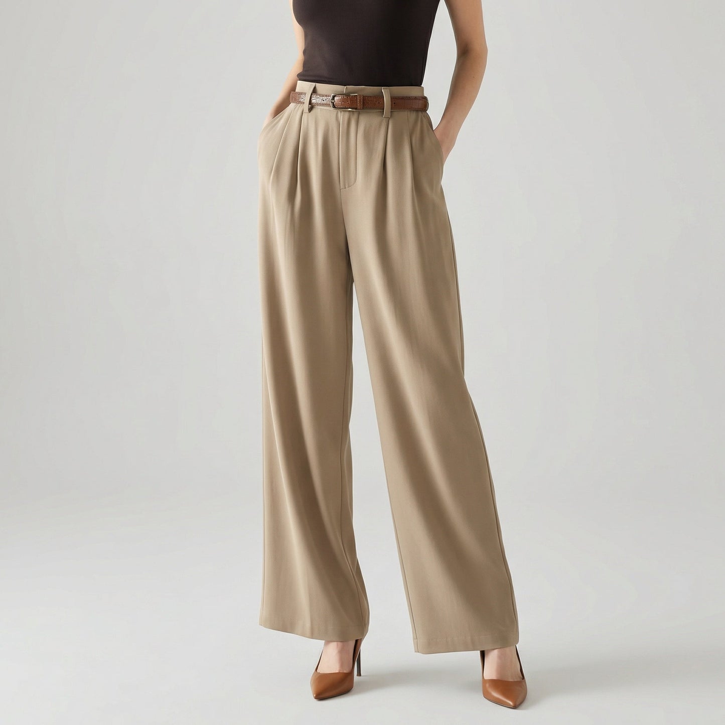 Pantaloni a gamba larga a vita alta