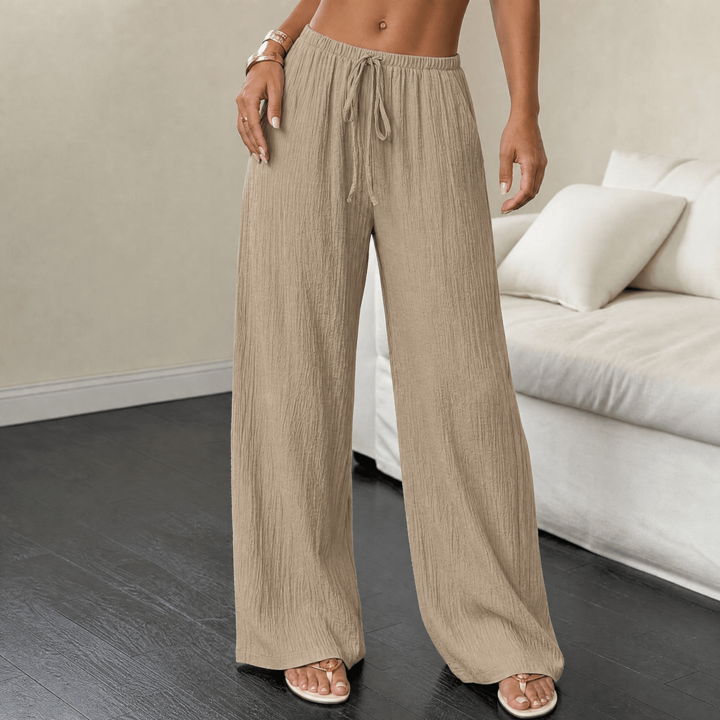 Pantaloni a gamba larga in tessuto goffrato