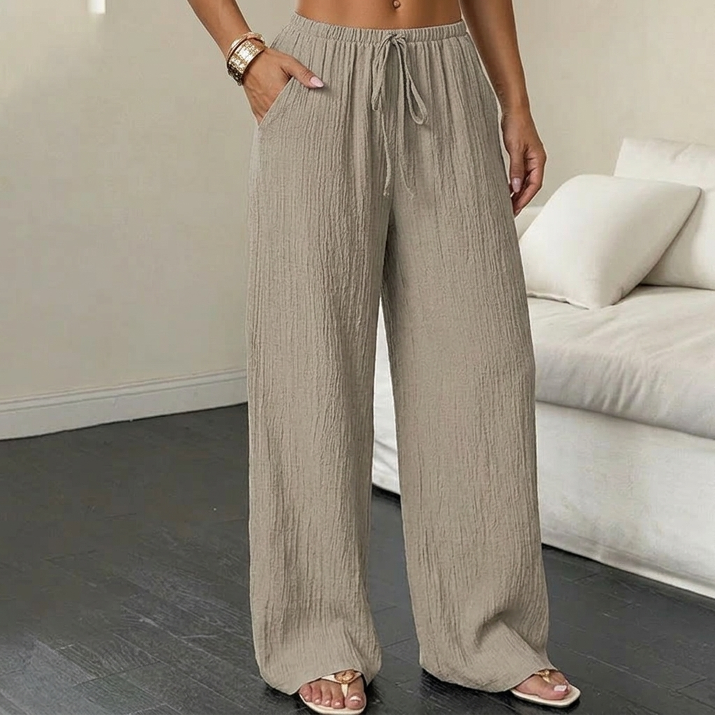 Pantaloni a gamba larga in tessuto goffrato
