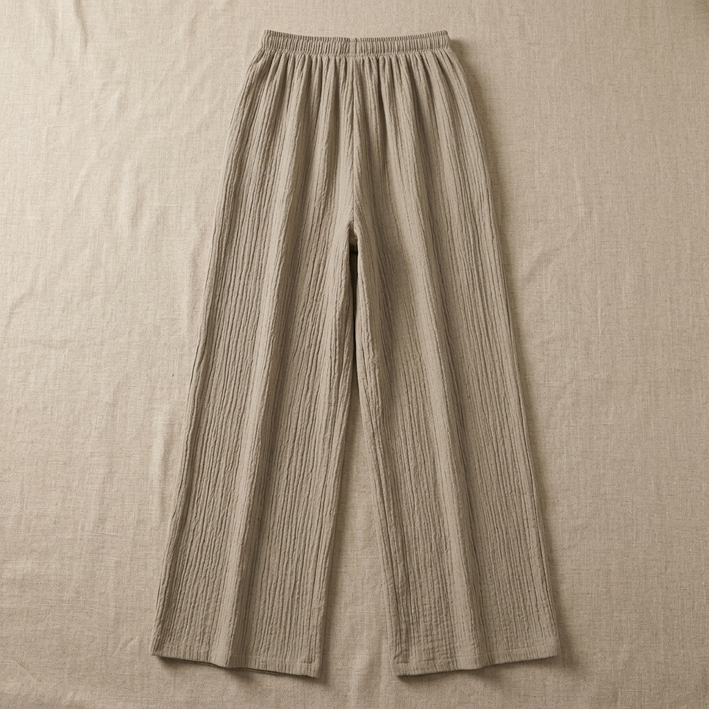 Pantaloni a gamba larga in tessuto goffrato