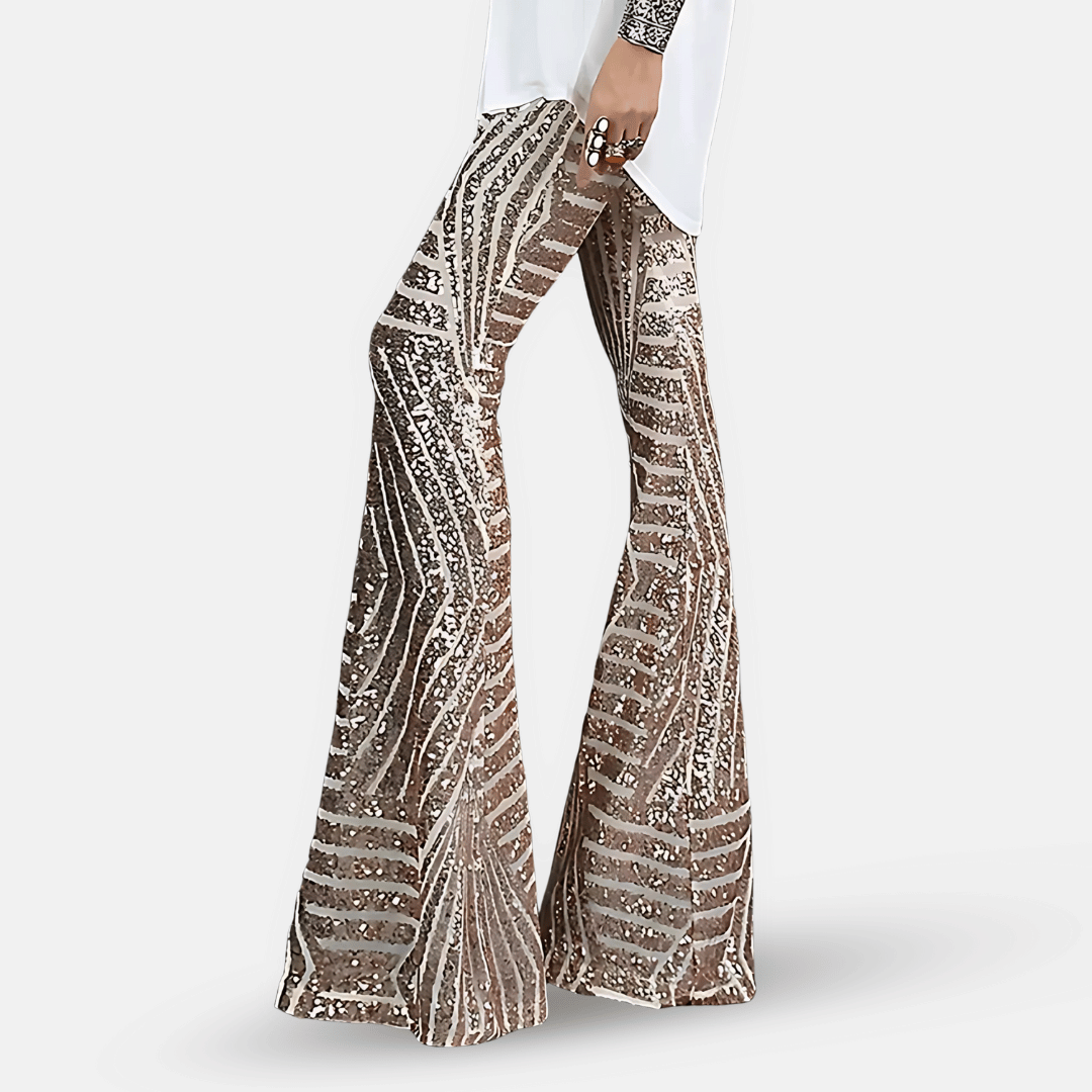 Pantaloni a zampa con paillettes brillanti da donna