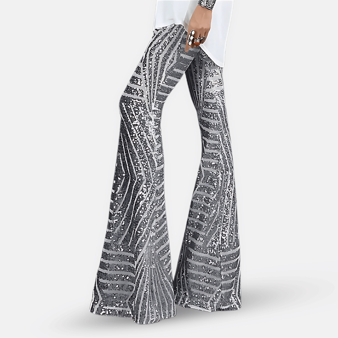 Pantaloni a zampa con paillettes brillanti da donna