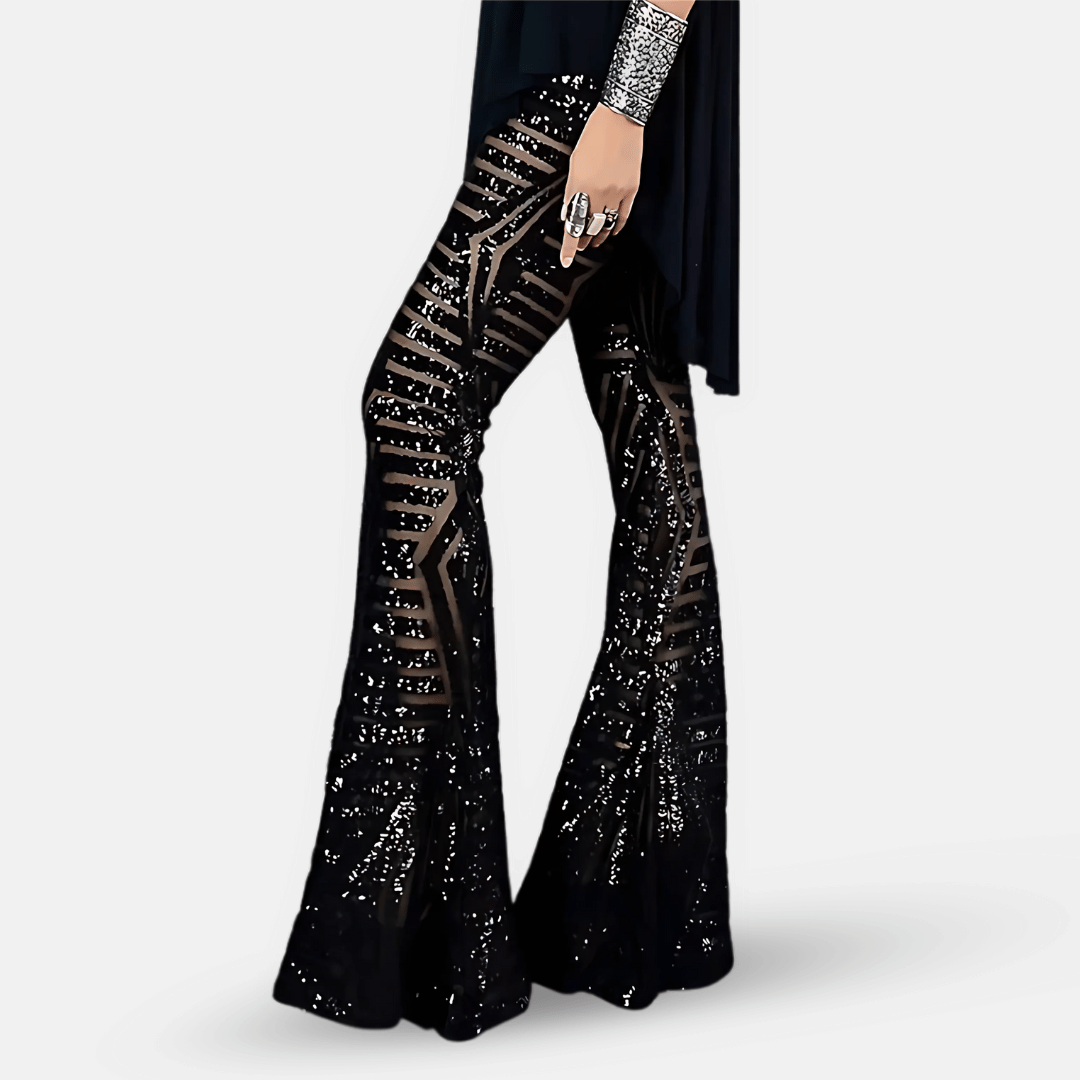 Pantaloni a zampa con paillettes brillanti da donna