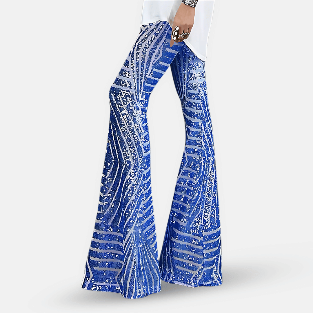 Pantaloni a zampa con paillettes brillanti da donna