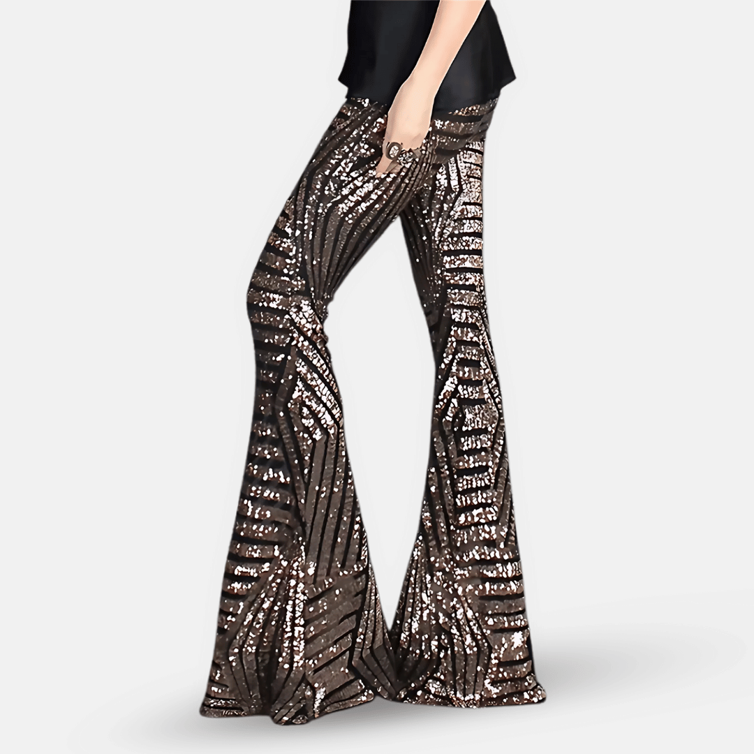 Pantaloni a zampa con paillettes brillanti da donna