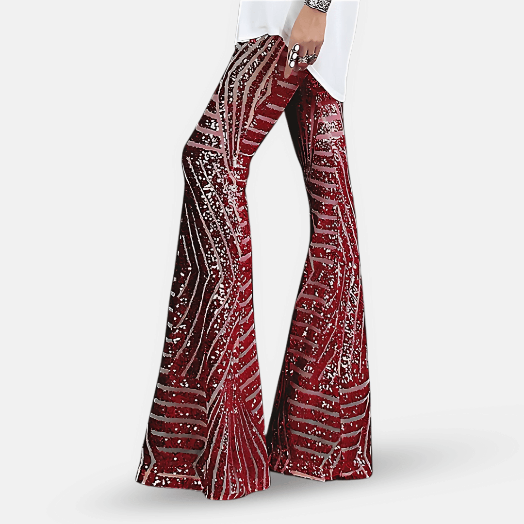 Pantaloni a zampa con paillettes brillanti da donna
