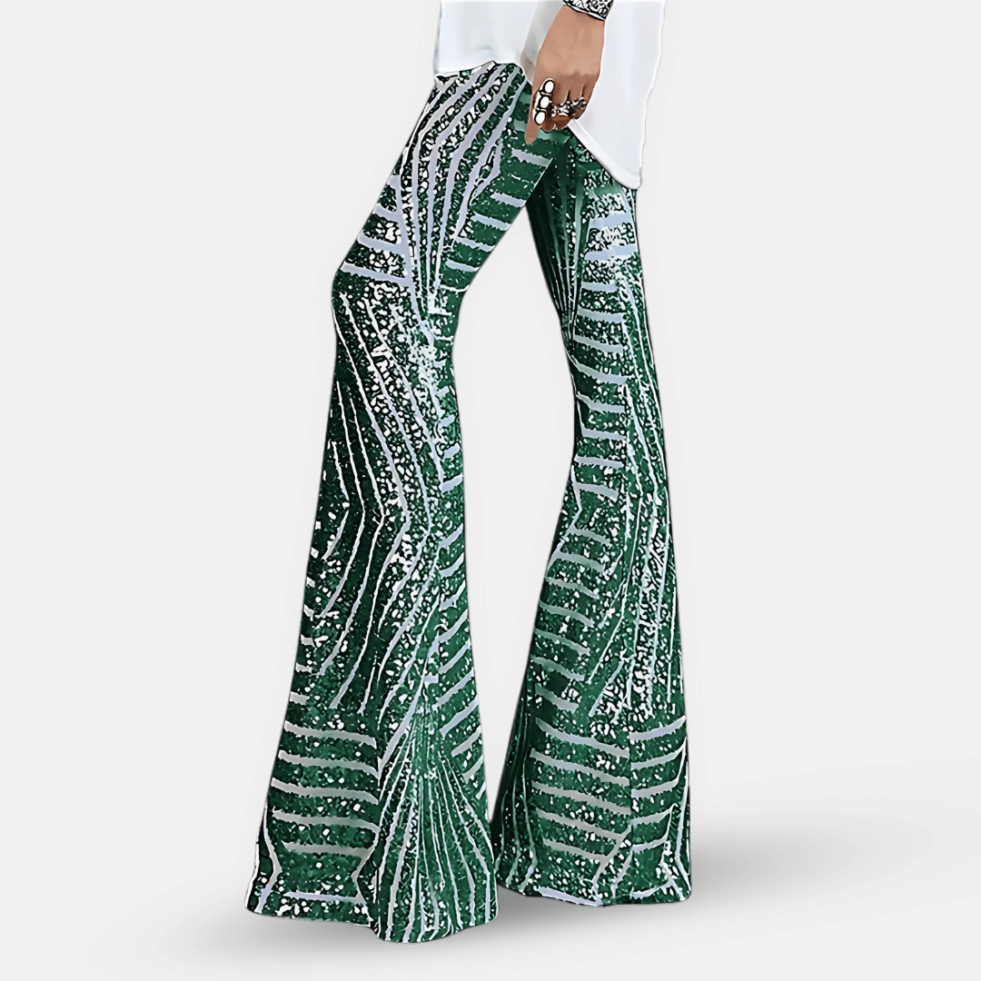 Pantaloni a zampa con paillettes brillanti da donna