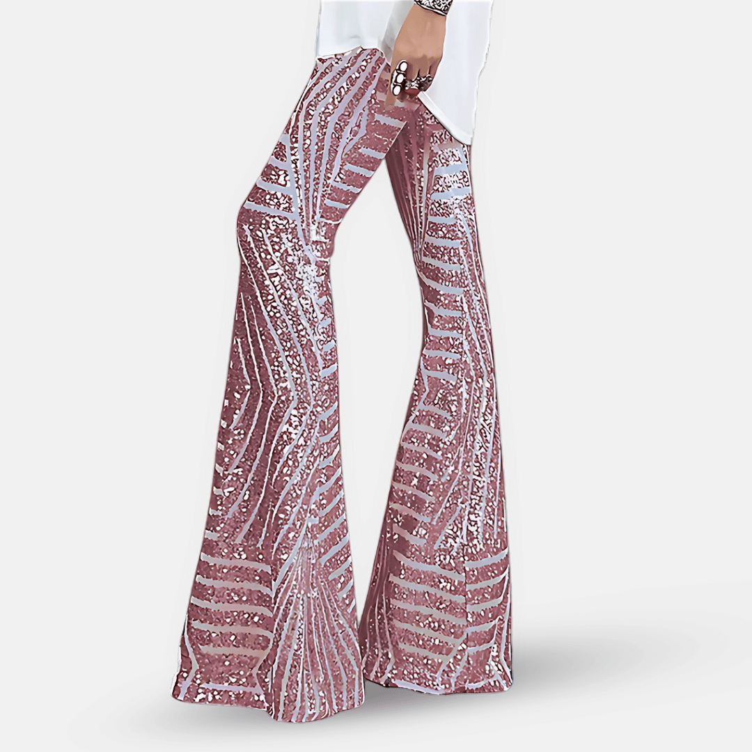 Pantaloni a zampa con paillettes brillanti da donna