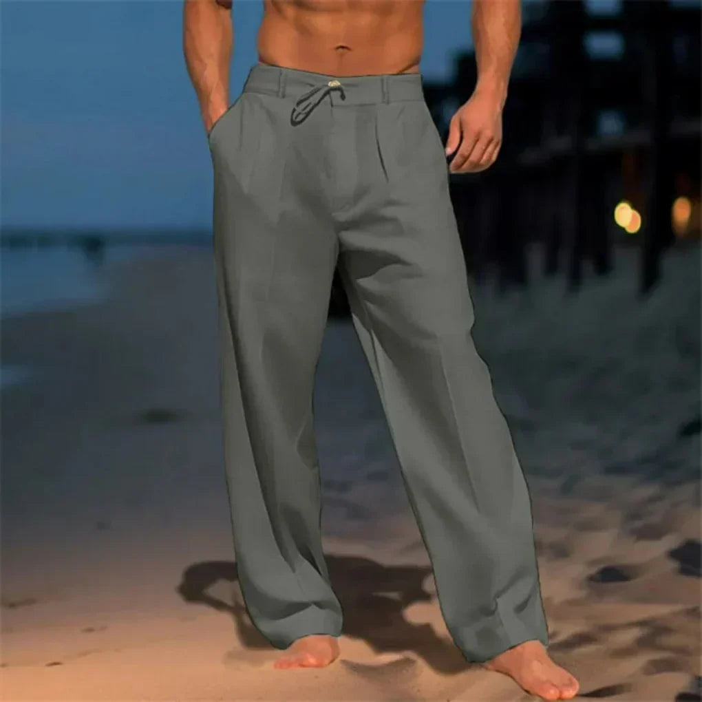 Pantaloni ampi in misto lino con pieghe