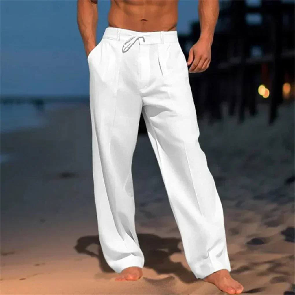 Pantaloni ampi in misto lino con pieghe