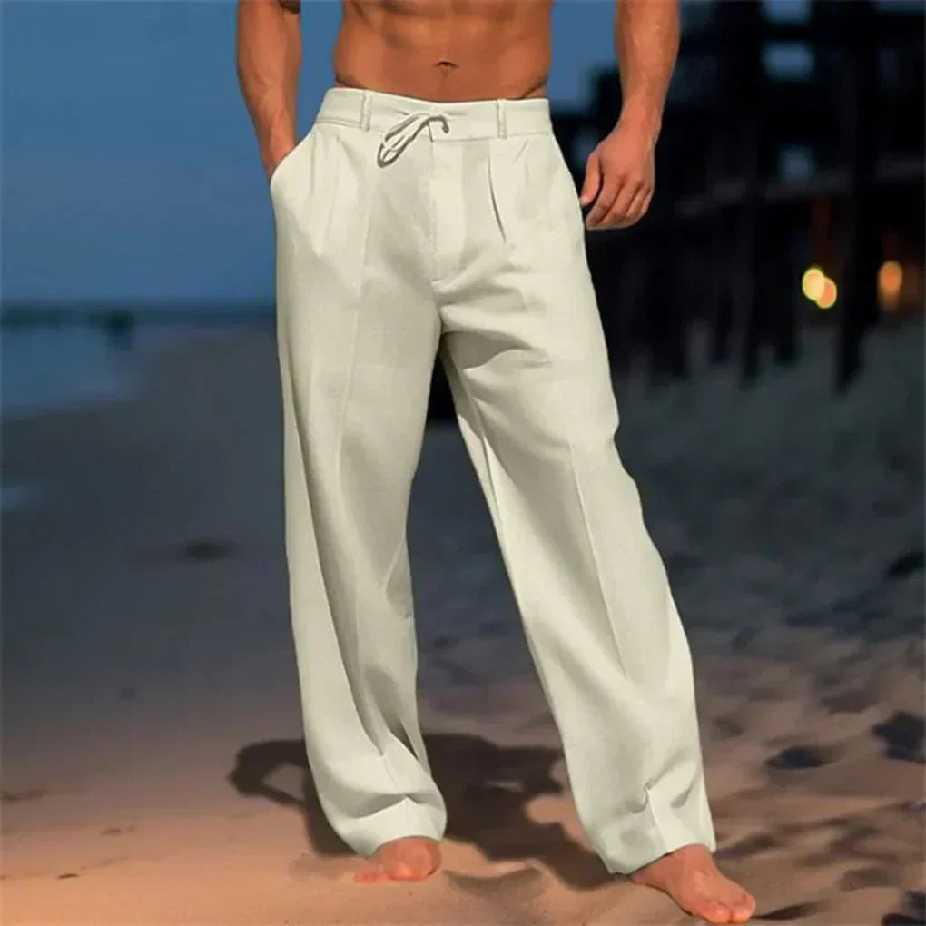 Pantaloni ampi in misto lino con pieghe