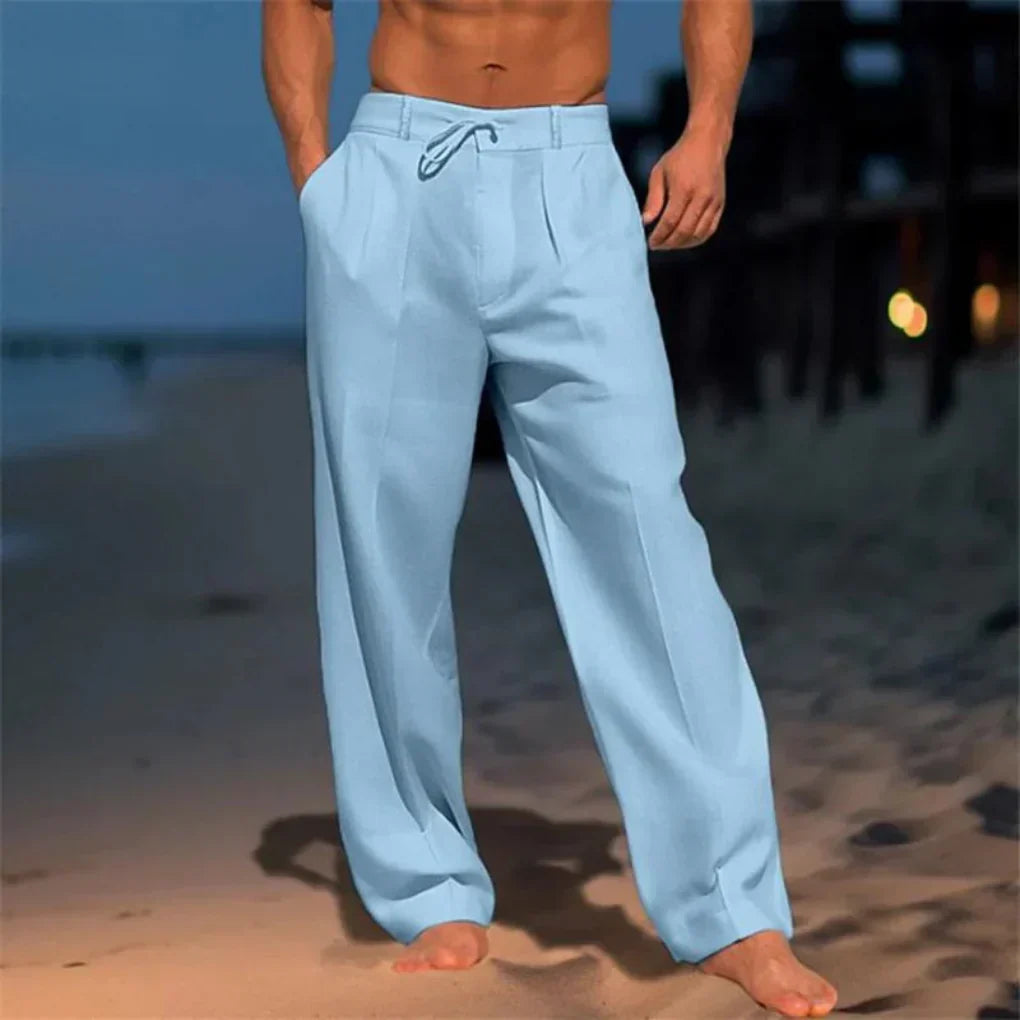 Pantaloni ampi in misto lino con pieghe