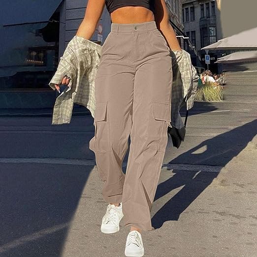 Pantaloni cargo da donna a vita alta con vestibilità morbida – Tessuto strutturato morbido