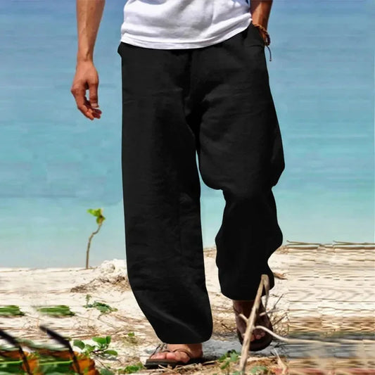 Pantaloni casual da uomo a gamba larga con coulisse e tasche laterali