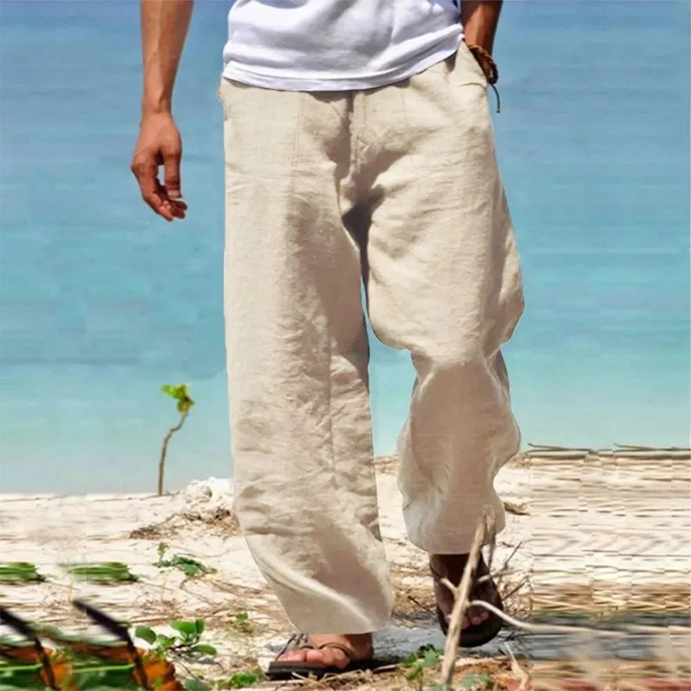 Pantaloni casual da uomo a gamba larga con coulisse e tasche laterali
