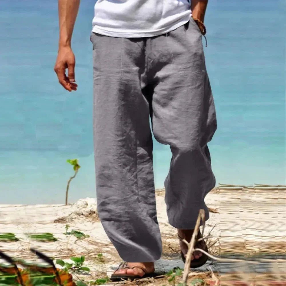 Pantaloni casual da uomo a gamba larga con coulisse e tasche laterali