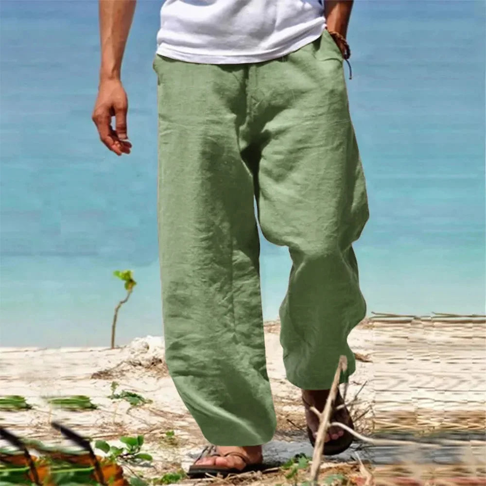 Pantaloni casual da uomo a gamba larga con coulisse e tasche laterali