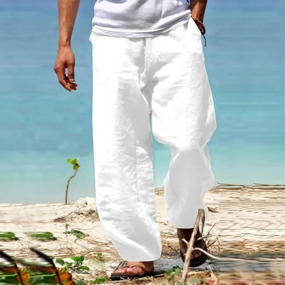 Pantaloni casual da uomo a gamba larga con coulisse e tasche laterali
