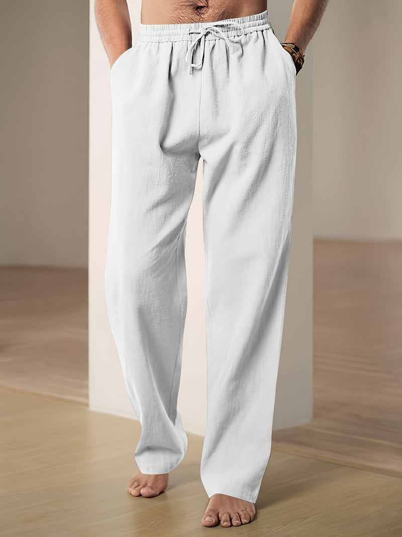 Pantaloni casual da uomo in misto lino con coulisse