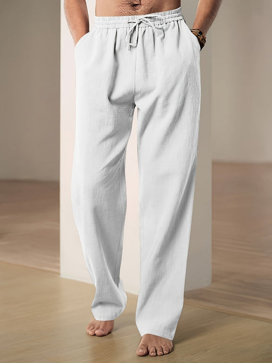 Pantaloni casual da uomo in misto lino con coulisse