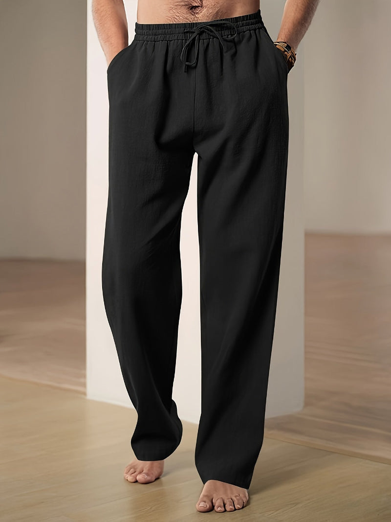 Pantaloni casual da uomo in misto lino con coulisse