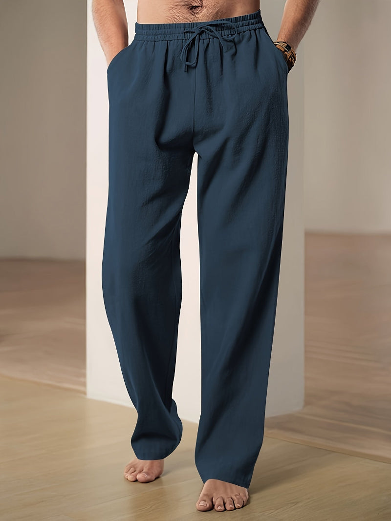 Pantaloni casual da uomo in misto lino con coulisse