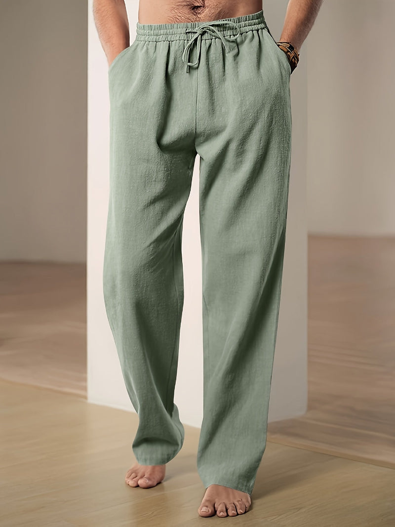 Pantaloni casual da uomo in misto lino con coulisse