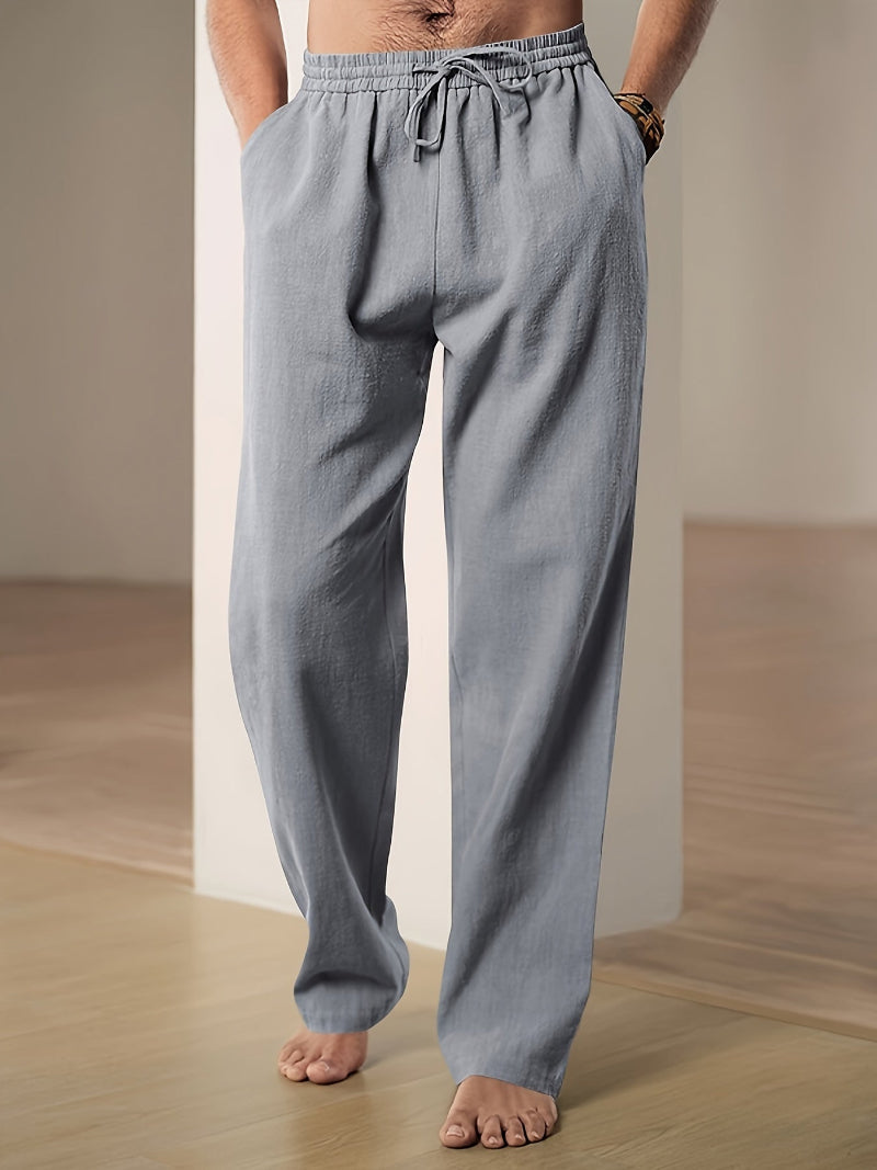 Pantaloni casual da uomo in misto lino con coulisse