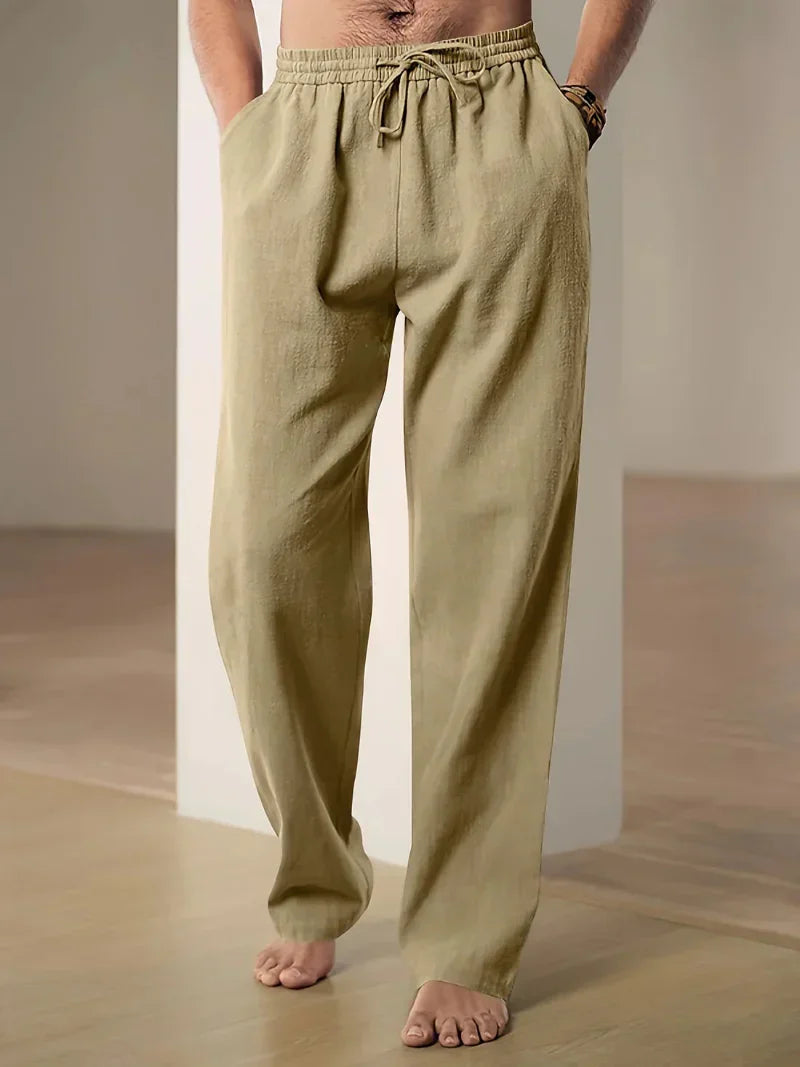 Pantaloni casual da uomo in misto lino con coulisse