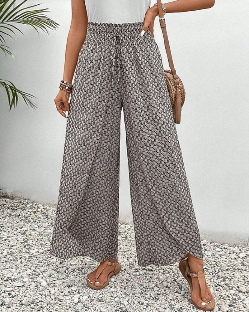 Pantaloni casual leggeri e fluenti a gamba larga con fascia elastica in vita