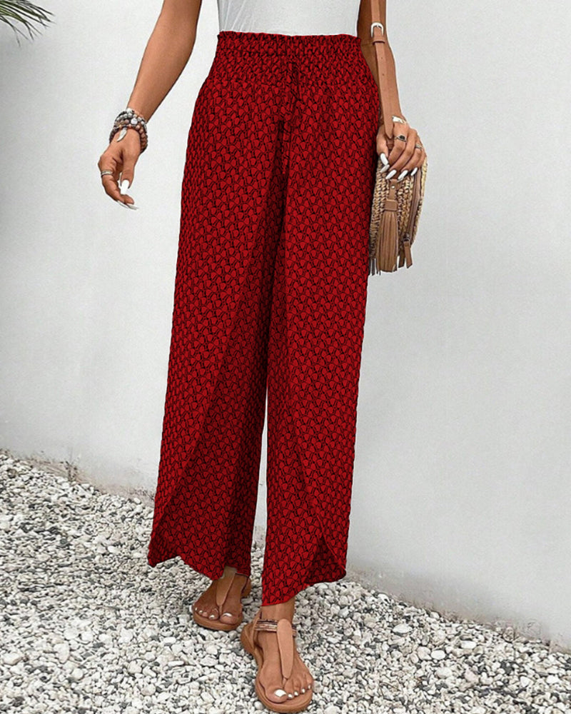 Pantaloni casual leggeri e fluenti a gamba larga con fascia elastica in vita