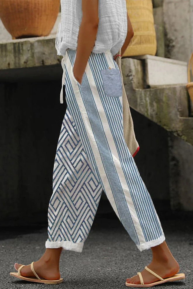 Pantaloni Casual Stampati Unici con Tasche e Bottoni