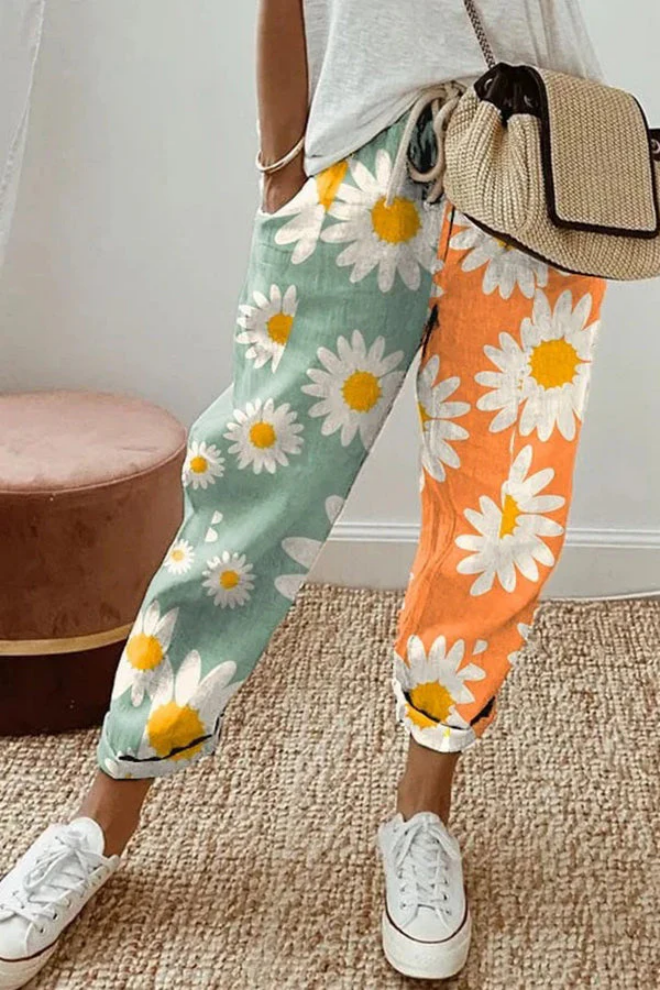 Pantaloni Casual Stampati Unici con Tasche e Bottoni
