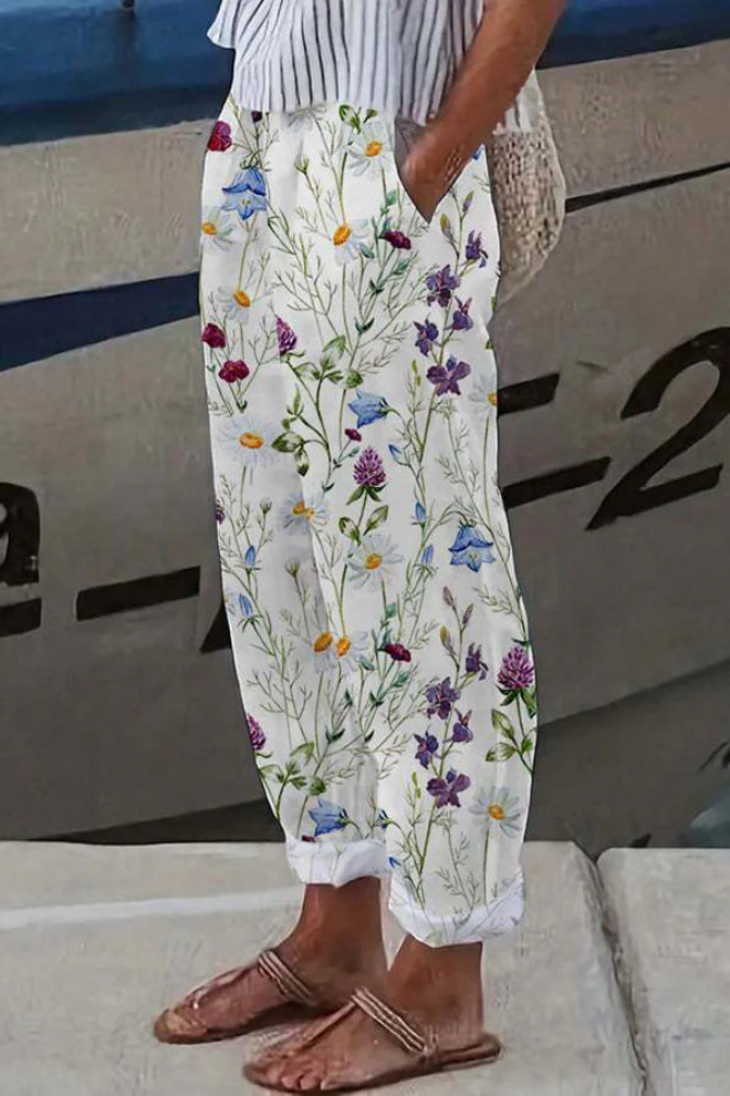 Pantaloni Casual Stampati Unici con Tasche e Bottoni