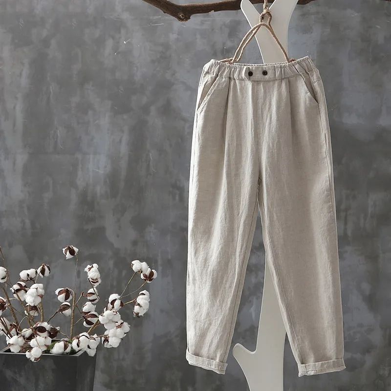 Pantaloni classici in lino con vita elasticizzata, comodi e versatili