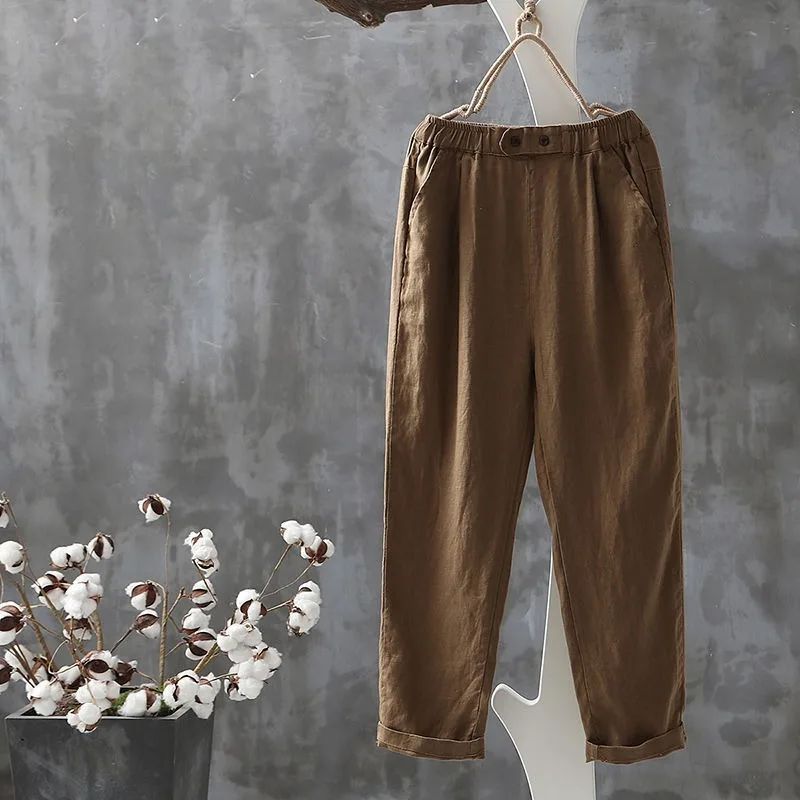 Pantaloni classici in lino con vita elasticizzata, comodi e versatili