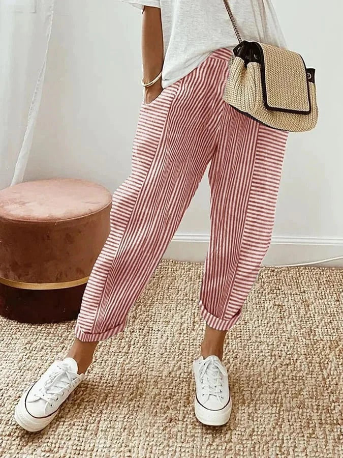 Pantaloni cropped da donna comodi a righe